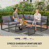 Outsunny 3 Piece L Shaped Garden Furniture Set with Cushions, Garden Corner Sofa Set with 3-Seater Sofa, Loveseat and Tempered Glass Top Table for Outdoor, Grey