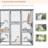 PawHut Large Outdoor Cat House, Walk-in Cat Enclosure, Wooden Catio with 6 Jumping Platforms, Waterproof Asphalt Roof