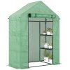 Outsunny Walk In Greenhouse with Shelves, Portable Gardening Plant Grow House for Outdoor with 2 Tier Shelf, Roll-Up Zippered Door, PE Cover, 141 x 72 x 191cm, Green