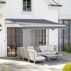 Outsunny 2.5m x 2m Retractable Awning, DIY Garden Awning Canopy, Anti-UV Sun Shade Shelter with Aluminium Frame and Crank Handle, Dark Grey