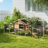 PawHut Rabbit Hutch Outdoor, Wooden Guinea Pig Hutch with Steel Run, Removable Leak Proof Tray, Water-Resistant Roof, Ramp, Small Animal House for 2-3 Bunnies, Guinea Pigs, 217 x 53 x 86 cm