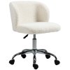 HOMCOM Office Chair, Cosy Teddy Fleece Upholstery Desk Chair with Backrest and Wheels for Home Office, White