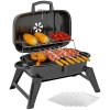 Outsunny Charcoal Barbecue Grill Folding BBQ Grill with 1232 cm? Cooking Area, Adjustable Vent, Thermometer, Handles for Camping Picnic, Black
