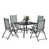 Outsunny 5 Pieces Garden Dining Set, 4 Seater Garden Furniture Set with Parasol Hole, Outdoor Dining Set with High Back Folding Chairs and Square Metal Top Table for Outdoor Patio, Grey