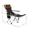 Outsunny Set of 2 Reclining Folding Camping Chair w/ Detachable Footrest, Storage Bag, Cup Holder & Headrest, Lightweight Portable Camp Chair for Beach, Picnic, Orange and Black