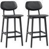 HOMCOM Bar Stools Set of 2, Breakfast Bar Chairs, PU Leather Upholstered Kitchen Stools with Backs, Footrests and Solid Wood Legs, Black