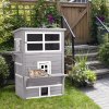 PawHut Outdoor Cat House, 3 Tier Wooden Kitten Shelter with Jumping Platforms, Asphalt Roof, Doors for Indoor, Garden - Grey