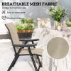 Outsunny Set of 4 Folding Chair, Garden Chair Set with Breathable Mesh Back and Seat, Outdoor Camping Chairs with Armrests, Steel Frame for Deck Balcony, Brown