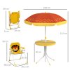 Outsunny Kids Bistro Set Children Table and Chair Set Garden Furniture Lion Themed 4 Pieces w/ Adjustable Parasol, Foldable Chairs for 2-5 Years - Yellow