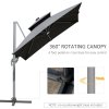 Outsunny 3m Cantilever Roma Parasol, Offset Patio Umbrella, Solar LED Lighted Hanging Sun Shade Canopy 250g Polyester SunShade with Aluminium Frame, Tilt & Crank Handle, Cross Base for Lawn, Grey