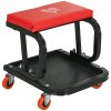 HOMCOM Workshop Stool, Rolling Machine Stool with 360?? Swivel, Padded Seat, Tool Tray, for Garage, Workshop, Auto Repair, Red
