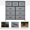 HOMCOM 9 Drawers Storage Chest Dresser Organizer Unit w/ Steel Frame, Wood Top, Easy Pull Fabric Bins, for Bedroom, Hallway, Entryway, Black & Grey