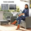 Outsunny 5 Piece Rattan Garden Furniture Set, Wicker Patio Conversation Set with 2 Chairs, 2-Tier Coffee Table, 2 Ottomans and Thick Cushions for Outdoor, Balcony, Bistro, Porch, Grey