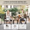 Outsunny 3-Piece Rattan Bistro Set, Patio Table and Chairs Set with Removable Cushions, Rattan Conversation Set with Acacia Wood Table & Adjustable Foot Pads for Garden Balcony, White