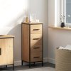HOMCOM Narrow Bathroom Storage Cabinet, Industrial Slim Bathroom Storage Unit with 4 Drawers and Steel Frame for Small Spaces, 30 x 30 x 82 cm, Oak