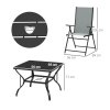 Outsunny 5 Pieces Garden Dining Set, 4 Seater Garden Furniture Set with Parasol Hole, Outdoor Dining Set with High Back Folding Chairs and Square Metal Top Table for Outdoor Patio, Grey