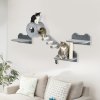 PawHut 4PCs Wall Mounted Cat Tree, Cat Wall Furniture with Platforms, Steps, Scratching Post, Perch, Cat House for Indoor Cats - Grey