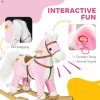 HOMCOM Kids Rocking Horse, Plush Ride On Horse with Music, Sound, Saddle, Wooden Base, Ride On Toy for Ages 3-6 Years - Pink