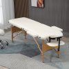 HOMCOM Portable Massage Bed, Folding Spa Beauty Massage Table with 2 Sections, Carry Bag and Wooden Frame, Cream White
