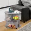 HOMCOM Round Coffee Table, Movable Centre Table with Divided Shelves and Rolling Wheels, 3 Tier Living Room Table
