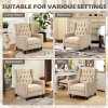 HOMCOM Manual Reclining Armchair with Footrest, Marble Effect Vintage Recliner Chair with Nail Head Trim, Button Tufted Wing Back and Wood Legs, Beige