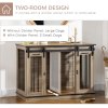 PawHut Dog Crate Furniture for Large Dog, Double Dog Cage for Small Dogs with Divider, Sliding Doors - Oak Tone