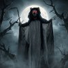 HOMCOM Halloween Animatronic Standing Werewolf Animated Decoration, Life-Size Halloween Animatronic with Light-Up Eyes, Sound and Touch Activated, Moving Head Prop for Haunted House Party