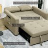 HOMCOM 2 Seater Sofa Bed, Convertible Bed Settee, Modern Fabric Loveseat Sofa Couch with 2 Cushions, Side Pockets for Living Room, Guest Room, Light Brown