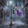 HOMCOM 200cm Life Size Animated Flying Witch Halloween Decorations Outdoor Indoor, Scary Halloween Animatronics Decor with Sound Touch Activated, Light Up Animated Prop for Yard Garden