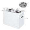 PawHut Raised Dog Bowls, Pet Feeding Storage Station with Two Stainless Steel Bowls, Base, for Large Dogs, White