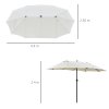 Outsunny 4.4m Double-Sided Sun Umbrella Garden Parasol Patio Sun Shade Outdoor with LED Solar Light, NO BASE INCLUDED, Cream White