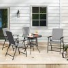 Outsunny Folding Garden Chairs Set of 4, PE Rattan Garden Dining Chairs with Armrests, High Back and Steel Frame, Weather Resistant Outdoor Dining Furniture for Patio, Balcony, Grey