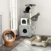 PawHut Cat Tower with Litter Box Enclosure, Cat Tree for Indoor Cats with Cat House, Scratching Post, Hammock, Grey