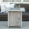 Outsunny Propane Gas Fire Pit Table for Garden, 40000 BTU Smokeless Firepit Outdoor Patio Heater with Waterproof Cover, Glass Screen, Glass Beads and Lid, Wood Effect, 71 x 71 x 62.5cm, Grey