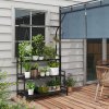 Outsunny Tall Plant Stand with Hanging Hooks, 3 Tiered Plant Rack Ladder Shelf for Indoor Outdoor Porch Balcony Living Room Bedroom, Black