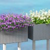 Outsunny Set of 2 Hanging Flower Boxes, 50 cm Long, Rattan Look Flower Pot with Drainage Holes and Hooks, Railing Box for Fence Balcony Garden, Grey
