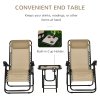 Outsunny Folding Zero Gravity Chairs, 3 Pieces Adjustable Sun Lounger and Table Set with Cup Holder and Headrest, Patio Bistro Set with Reclining Garden Chairs for Outdoor, Beige