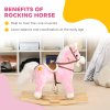 HOMCOM Kids Rocking Horse, Plush Ride On Horse with Music, Sound, Saddle, Wooden Base, Ride On Toy for Ages 3-6 Years - Pink