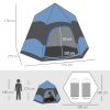 Outsunny Double Layer Pop Up Tent with Rainfly, Hexagon 4 Man Dome Tent, Portable Camping Shelter with Sewn-in Groundsheet and Carry Bag, for Festival Backpacking Road Trips, Blue