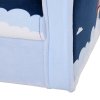 HOMCOM Children's Armchair Flannel Kids Sofa Tub Chair Cartoon Rocket Pattern Wooden Frame Bedroom Playroom Seater Blue