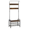 HOMCOM Coat Rack Stand Industrial hallway Shoe Rack Removable Hooks Metal Wood Hangers Storage Cabinet Rustic Brown 72LX34WX185H(cm)