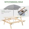 Outsunny 6 Seater Wooden Picnic Table Bench for Outdoor Garden or Patio with Parasol Cutout 150 cm Natural Wood Finish