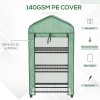 Outsunny 3 Tier Mini Greenhouse with Reinforced PE Cover and Wheels, Portable Small Greenhouse with Roll-up Door and Wire Shelves, 130H x 69W x 49D cm, Green