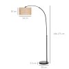 HOMCOM Rattan Floor Lamp for Living Room, Farmhouse Arc Standing Lamp with Dual-Layer Shade & Foot Switch, Height Adjustable Minimalist Tall Pole Lampshade for Bedroom, Office, Black