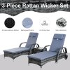Outsunny 3 Pieces PE Rattan Patio Lounge Chair Set, Outdoor Recliner Lounge Chairs with Wheels, for Outside with Cushions, Headrest, Coffee Table for Garden, Poolside, Grey