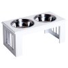 PawHut Raised Dog Bowl Feeding Bowls with Stand for Medium Dogs Elevated Pet Bowls Water Food Feeder 58L x 31W x 25H cm - White