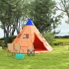 Outsunny 6 Men Tipi Tent, Camping Tent with Mesh Windows, Sewn-in Floor, Two Doors and Carry Bag, Easy Set Up, for Hiking Picnics Outdoor Night, Orange