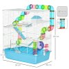 PawHut 5 Tier Hamster Cage, Gerbil Cage with Tube, Water Bottle, Exercise Wheel, Food Dish, 59L x 36W x 69H cm - Light Blue