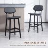 HOMCOM Bar Stools Set of 2, Breakfast Bar Chairs, PU Leather Upholstered Kitchen Stools with Backs, Footrests and Solid Wood Legs, Black
