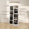 HOMCOM 360 Swivel Mirror Jewellery Cabinet with 3 Colour LED Lights, Lockable Jewellery Organiser, Free Standing Full Length Mirror with Storage for Earrings, Necklaces, Rings and Lipsticks, White